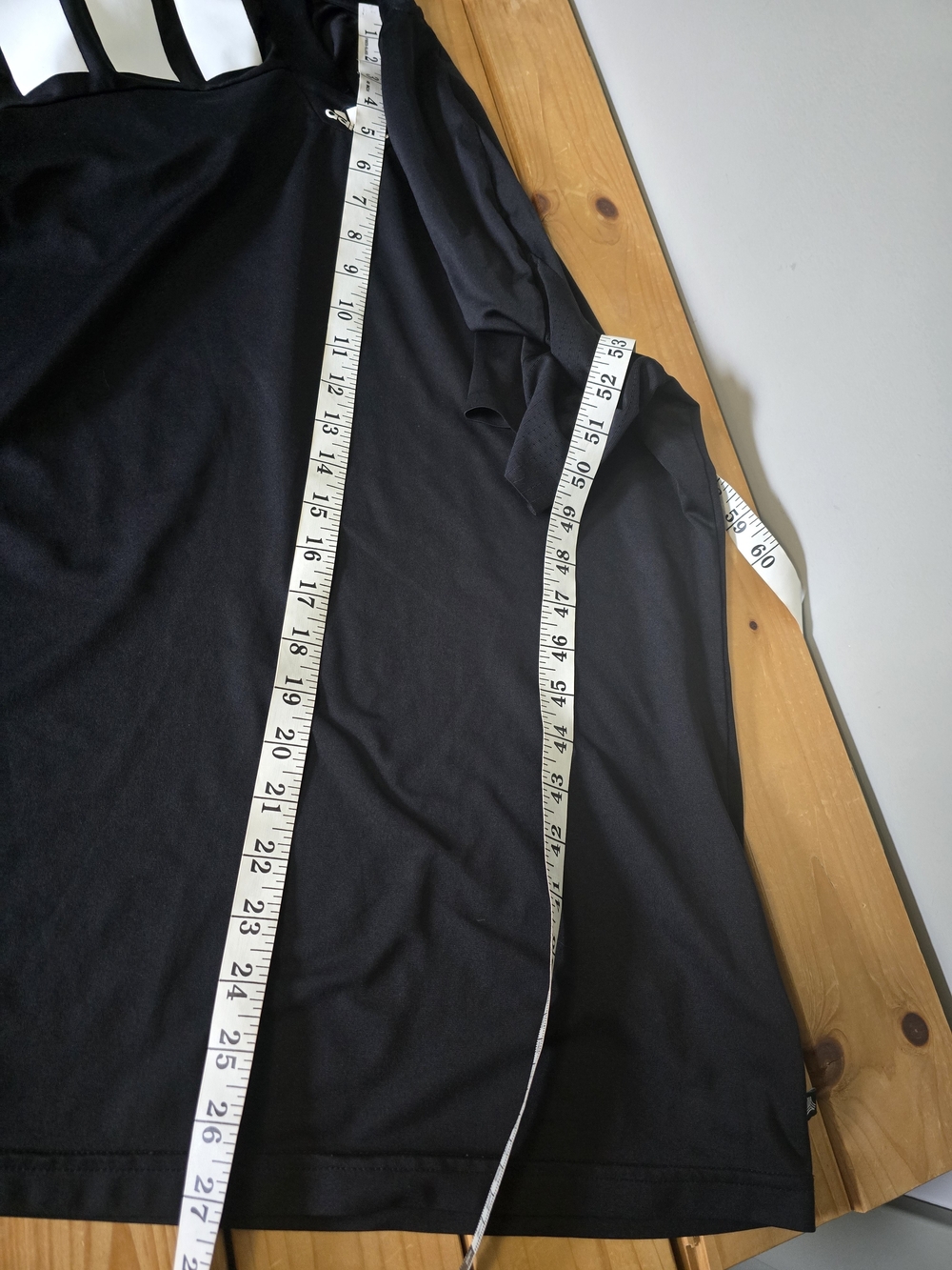 Adidas Men’s Black Short-Sleeve Athletic Tee with White Shoulder Stripes - Picture 8 of 9